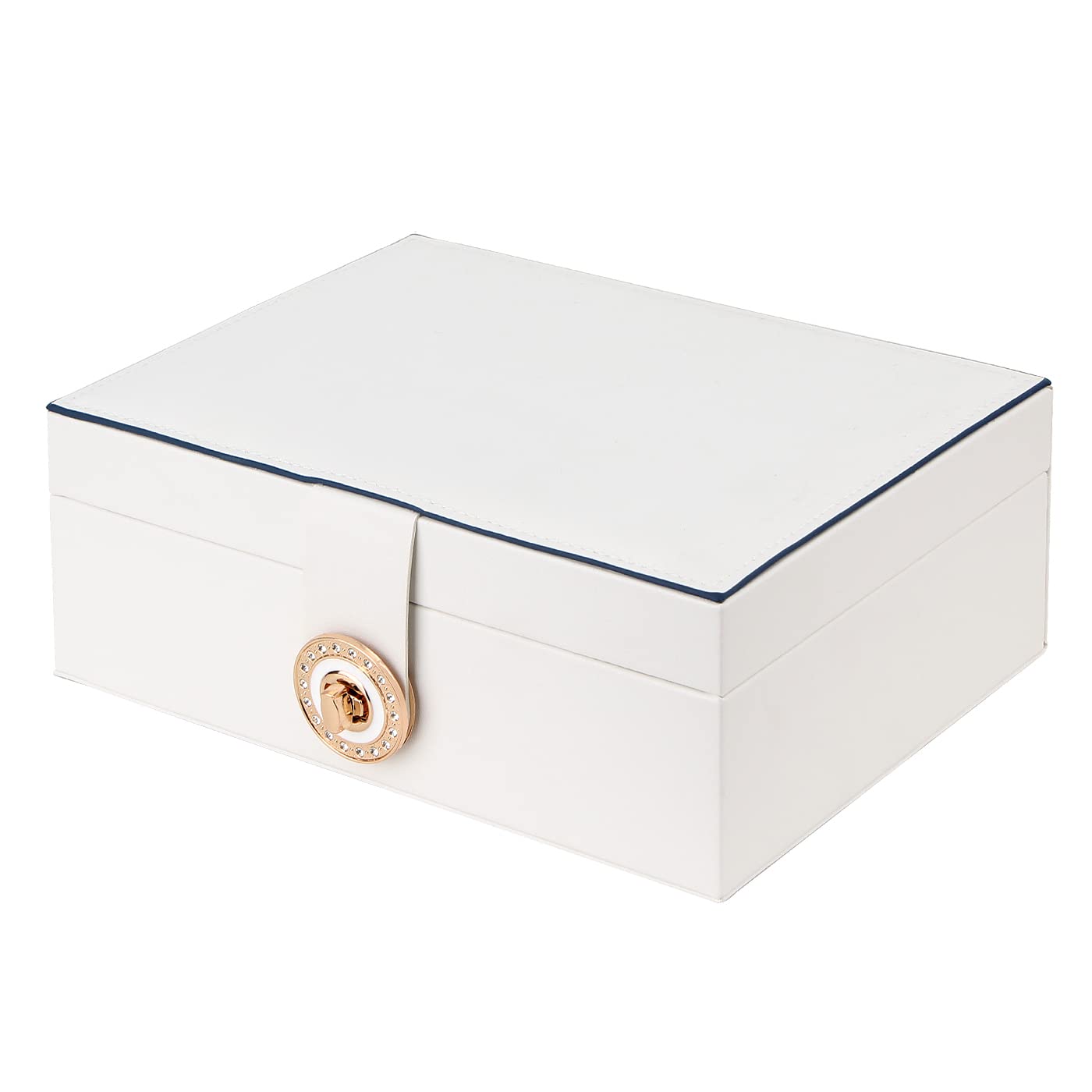 YONZONE Jewellery Box Organiser for Women Girls, 3 Layer Large Jewellery Case Storage with Removable Compartment for Necklace Earrings Rings Bracelets, PU Leather Travel Jewelry Boxes Gift, White