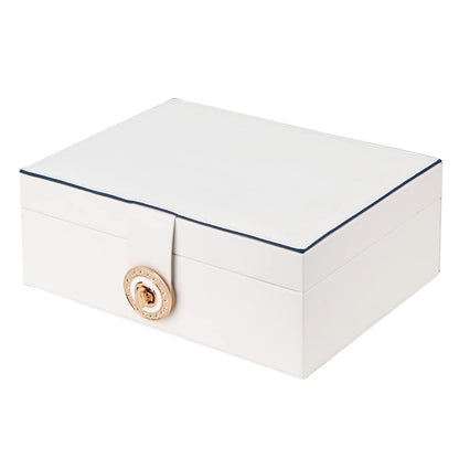 YONZONE Jewellery Box Organiser for Women Girls, 3 Layer Large Jewellery Case Storage with Removable Compartment for Necklace Earrings Rings Bracelets, PU Leather Travel Jewelry Boxes Gift, White