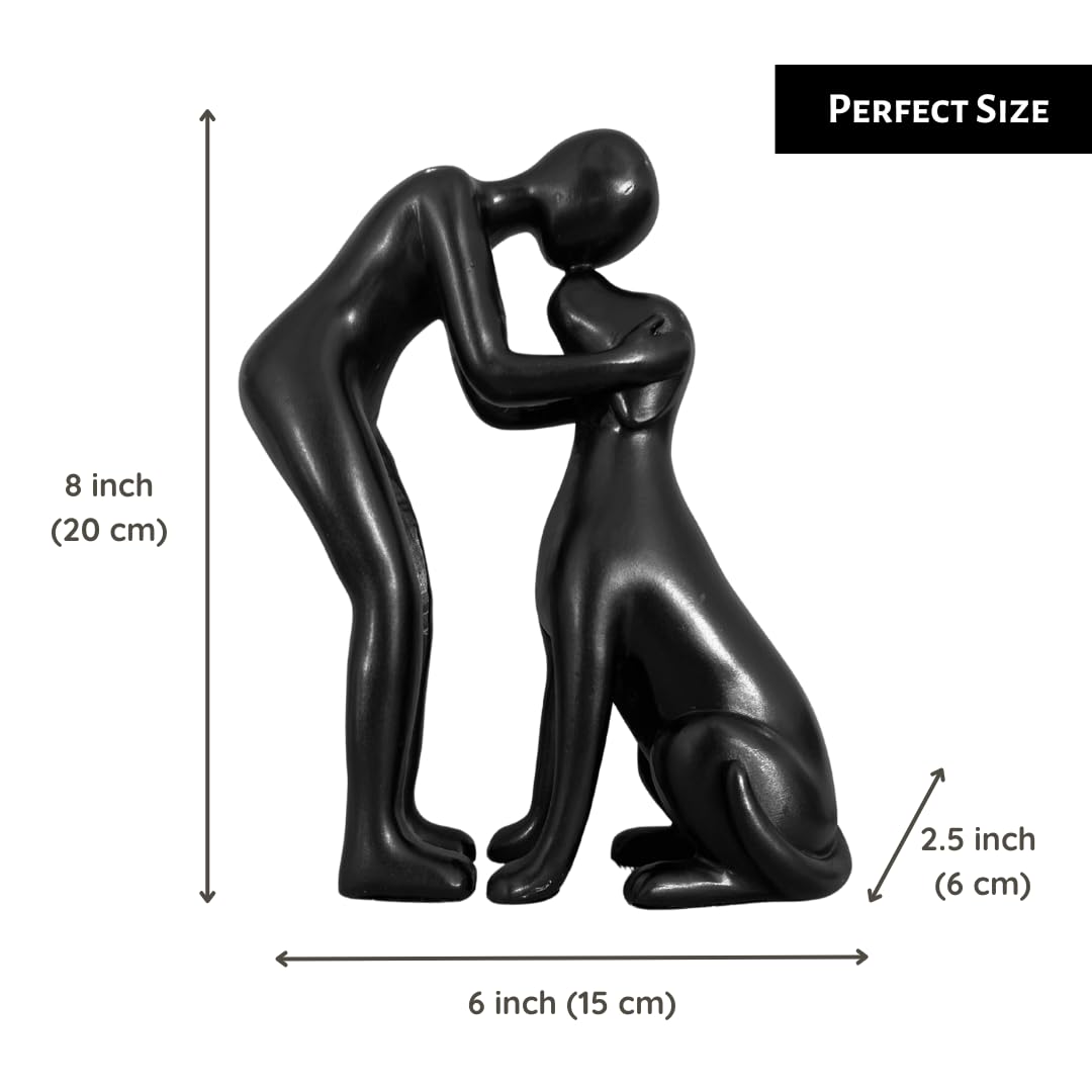 Pozbee Dog Owner Statue 8x6 inch, Black Resin Dogs Sculpture, Loss of Dog Sympathy, Home Office Desk Shelf Decor Accent, Cute Pet Gift for Puppy Moms (Black)