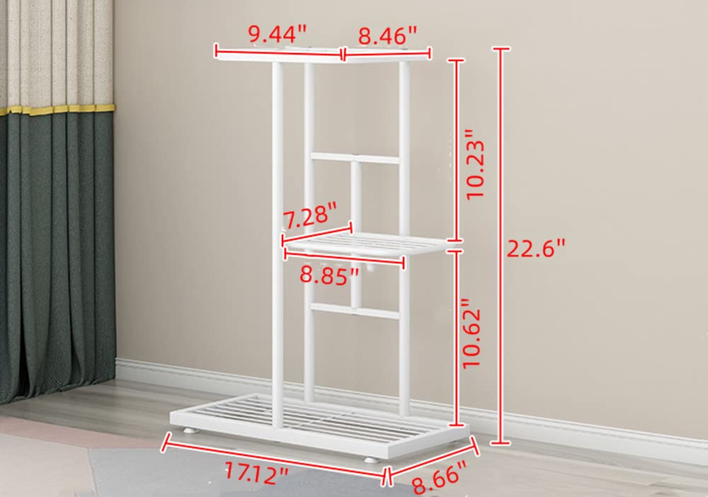 CiCixixi Plant Stand Metal 3 Tier 4 Potted Multiple Flower Pot Holder Shelf Indoor Outdoor Planter Display Shelving Unit for Patio Garden Corner Balcony Living Room (White)