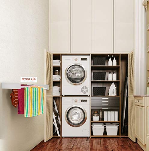 Step Up Clothes Airer - Wall-Mounted - Extendable - Foldable Clothes Airer for Indoor or Outdoor Use - Space-Saving, Compact Design, 25 kg Load Capacity, 6 m Cable (70 cm - White)