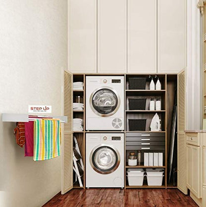 Step Up Clothes Airer - Wall-Mounted - Extendable - Foldable Clothes Airer for Indoor or Outdoor Use - Space-Saving, Compact Design, 25 kg Load Capacity, 6 m Cable (70 cm - White)