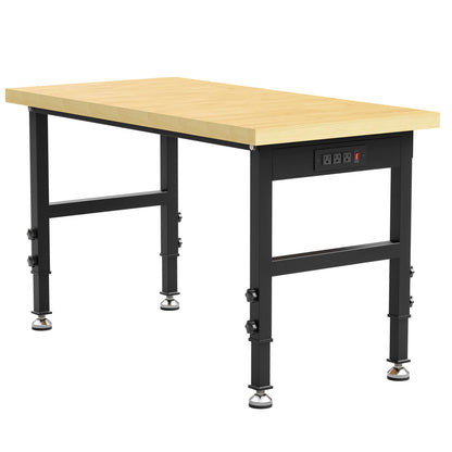 48” Chipboard Wood Work Bench Work Table, Heavy-Duty Adjustable Workbench with Power Outlets, 3000 Lbs Capacity Tool Bench Workstation for Garage, Workshop