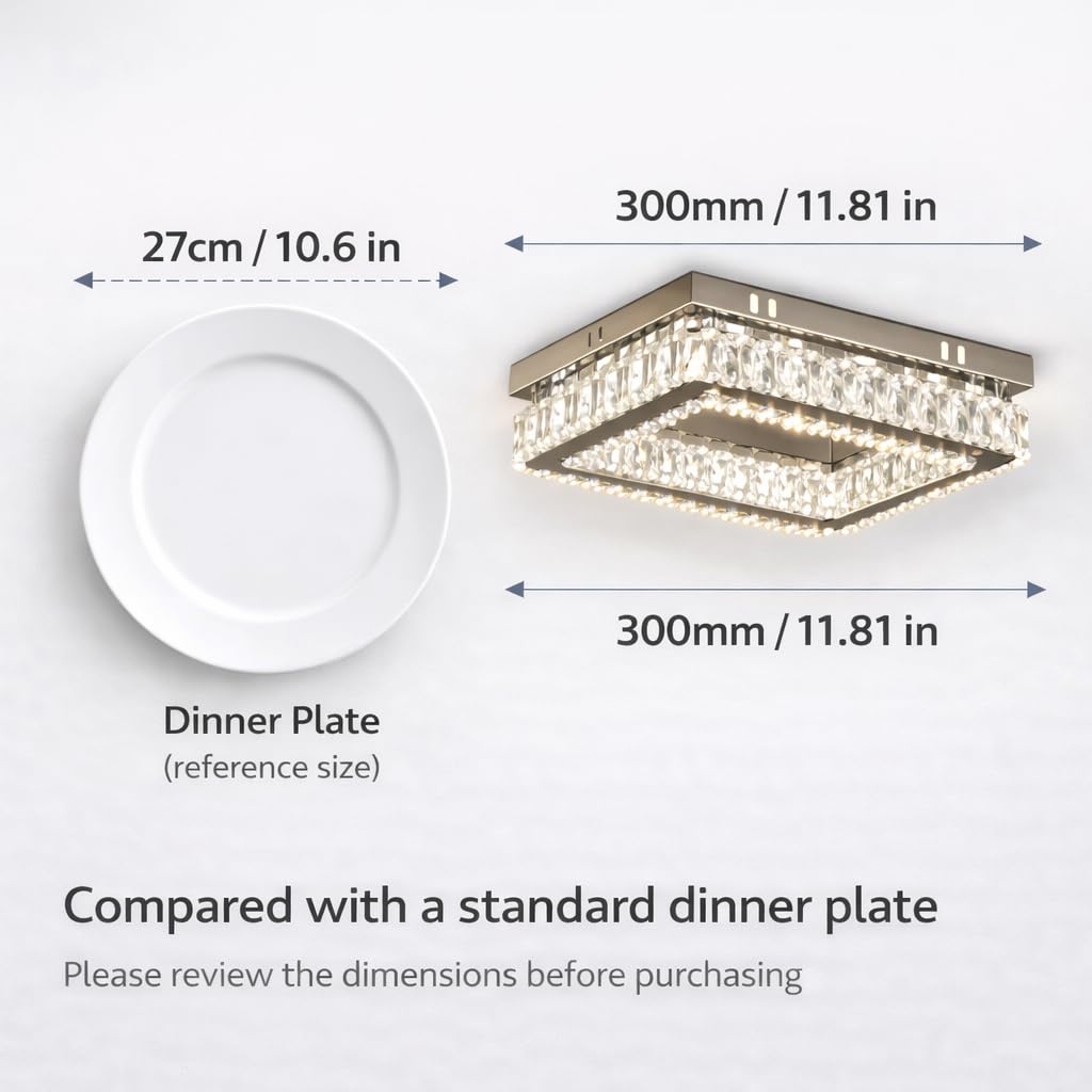 Finktonglan Modern Crystal Flush Mount Ceiling Light, 11.8" Rectangular LED Ceiling Fixture with Multi-Faceted Crystal Prisms, Cool White, 18W Low Profile for Bedroom Hallway Entryway