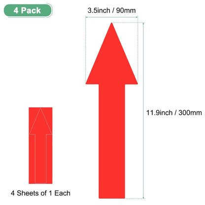 M METERXITY 4-Pack Arrow Sticker, 12 x 4 Inch/ 300 x 90 mm PVC Waterproof Self-Adhesive Directional Arrows Removable Directional Floor Decal Stickers for Wall Marking/Road Sign [Red]