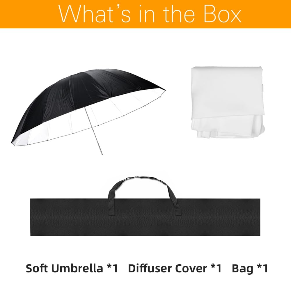 Godox 70 inch 180cm Black White Reflective Umbrella Studio Photography Umbrella, White Inner with Large Diffuser Cover, Bag