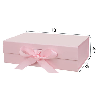 DaiUni 13"X9"X4" Large Pink Magnetic Gift Box with Lid and Ribbon for Presents