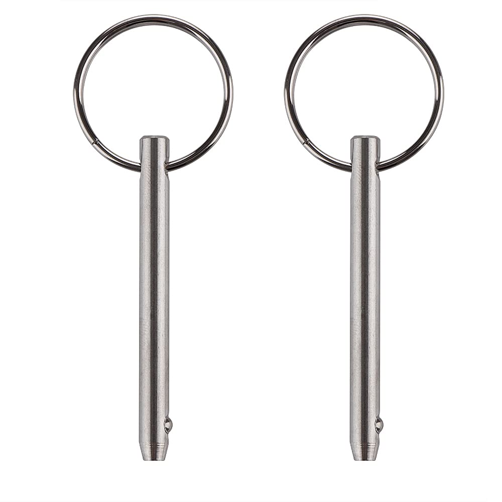 2 Pack Quick Release Pin, Diameter 3/16"(4.8mm), Overall Length 2"(51mm), Usable Length 1-1/2"(38mm), Full 316 Stainless Steel, Bimini Top Pin, Marine Hardware