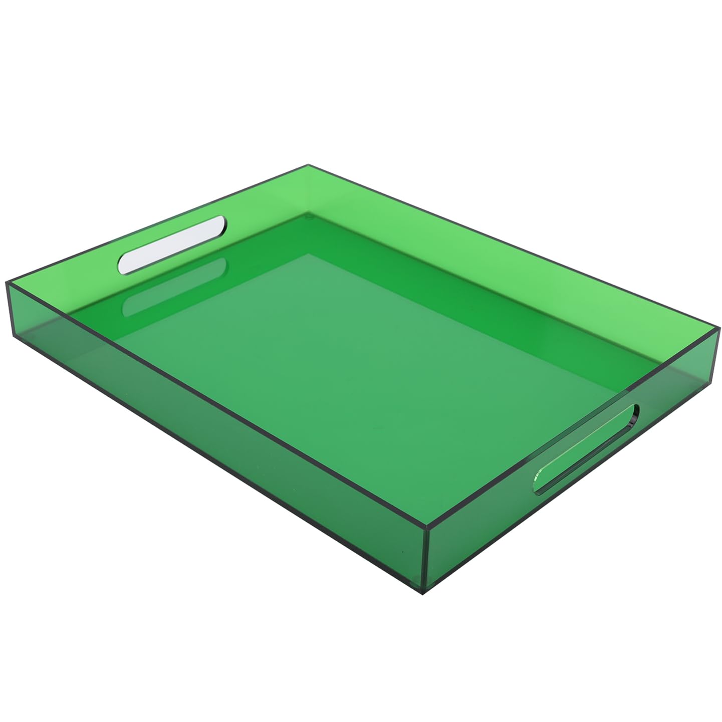Large Acrylic Tray Ottoman Coffee Table Tray with Handles 17x13'' Decorative Serving Platter for Food Tea Dinner Snack Eating Bar Party, Emerald Green