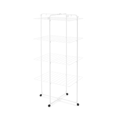 Brabantia HangOn Tower Clothes Drying Rack with Wheels | 98ft (30m) | White | Tall 3-Tier Indoor Clothes Airer with Adjustable Shelves for Towels, Folds Flat to Save Space | Fits 3 Full Loads