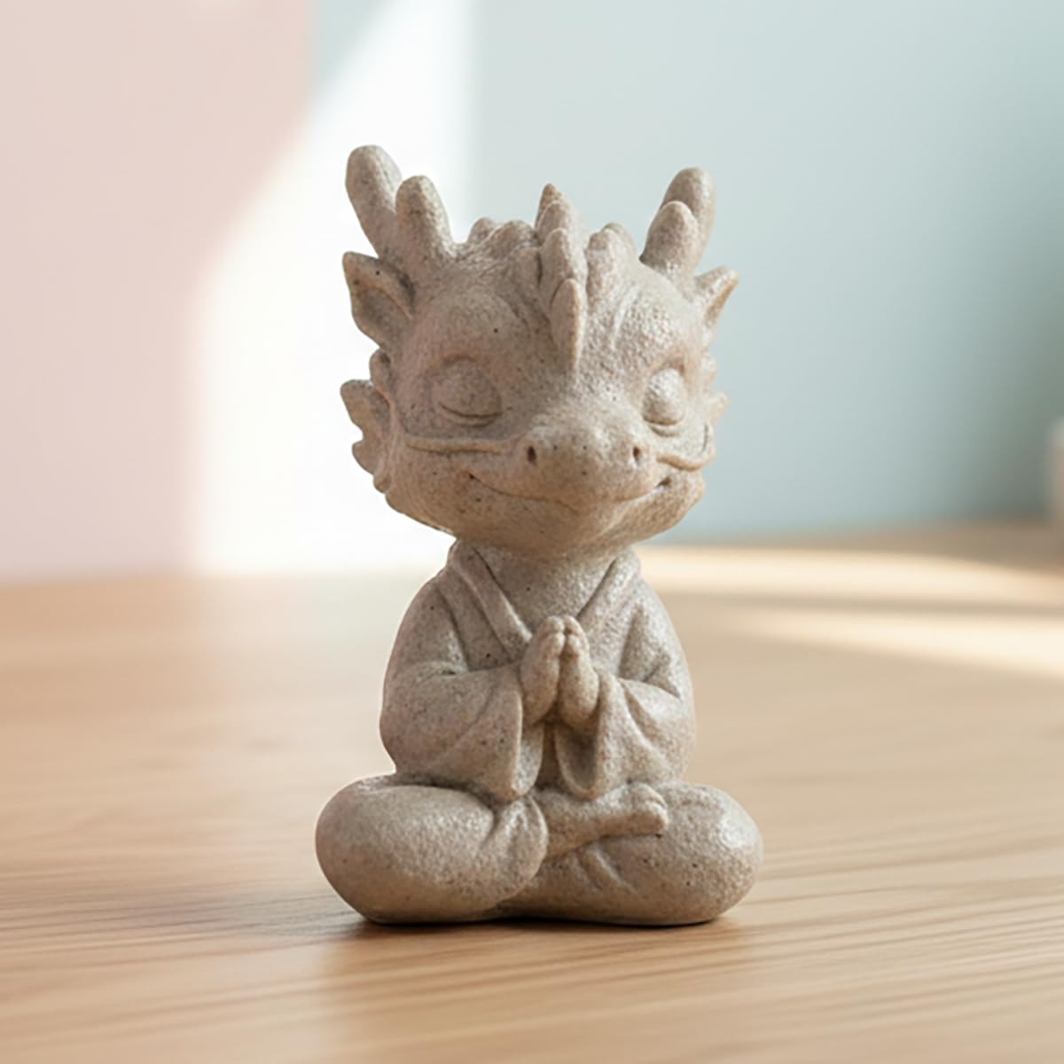 JIALINXIA Meditating Dragon Statue, Resin Zen Yoga Dragon Figurine with Praying Hands, Fantasy Animal Desk Shelf Decor for Office, Meditation Room