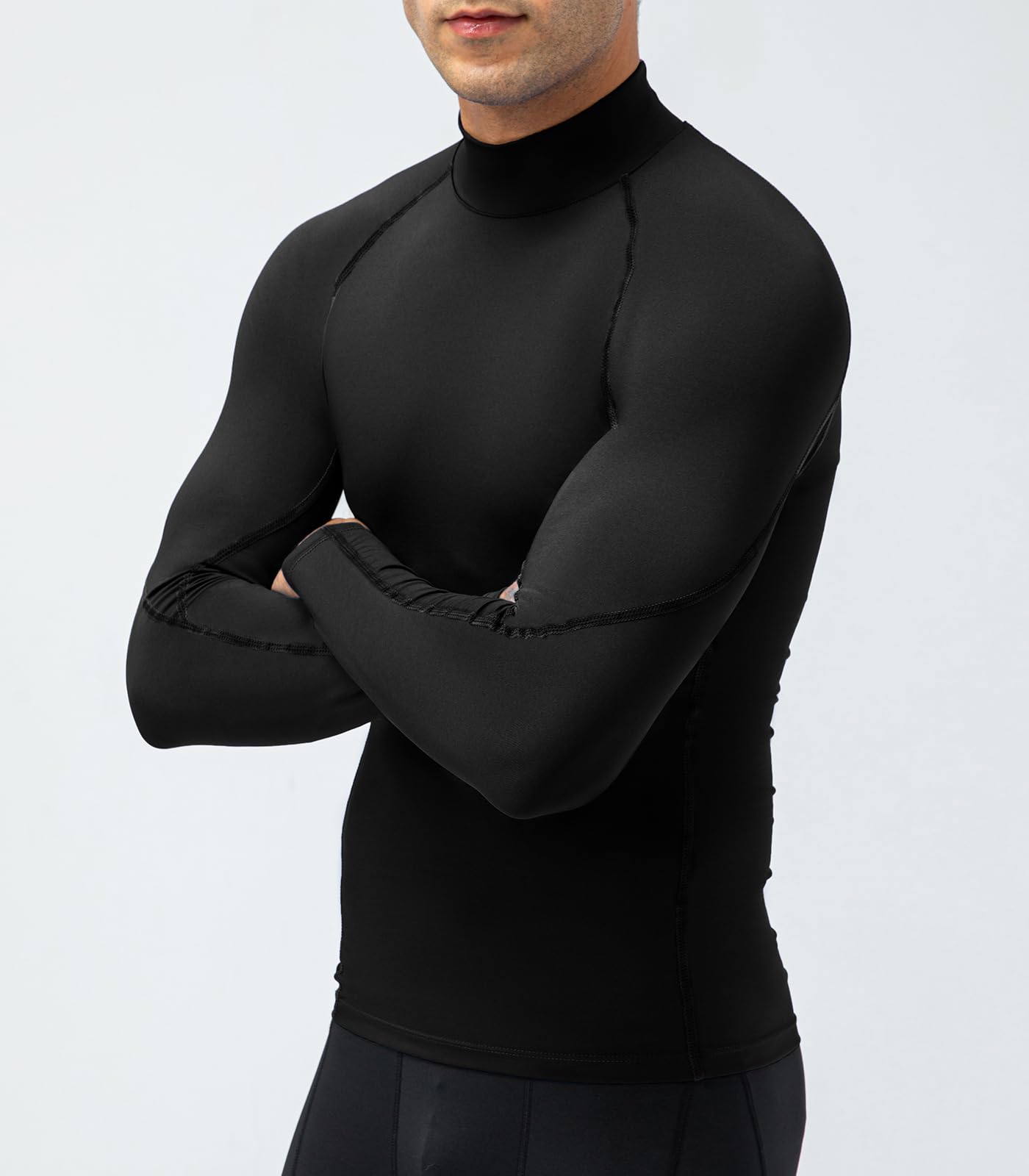 SPVISE Men's Compression Shirt Long Sleeve Mock Turtleneck Athletic Workout T-Shirts Running Tops Cool Gym Undershirts Black