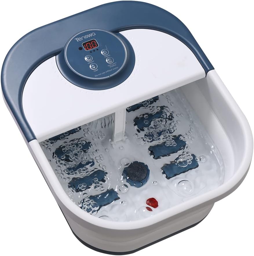 Collapsible Foot Spa Bath Massager with Heat, Bubbles, Pedicure Foot Spa with 8 Rollers, Tub for Stress Relief, Soaker with Mini Acupressure Massage Points & Temperature Control
