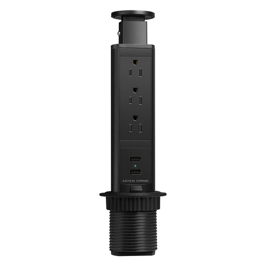 Pop Up Electrical Outlet for Countertop, Recessed Power Strip with 3 AC Outlet & 2 USB Ports,2.5" Hole Pull Pop Up Socket Hidden Outlets, Pop Out Power Outlet for Kitchen Counter Conference Desk