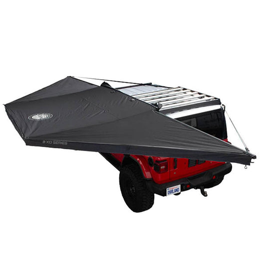 Overland Vehicle Systems 19609927 XD Nomadic 180 Degree Awning Universal with Integrated LED Lights and Black Out | 88 Sq Ft of Coverage | Black Fabric and Travel Bag Included | Weather-Resistant