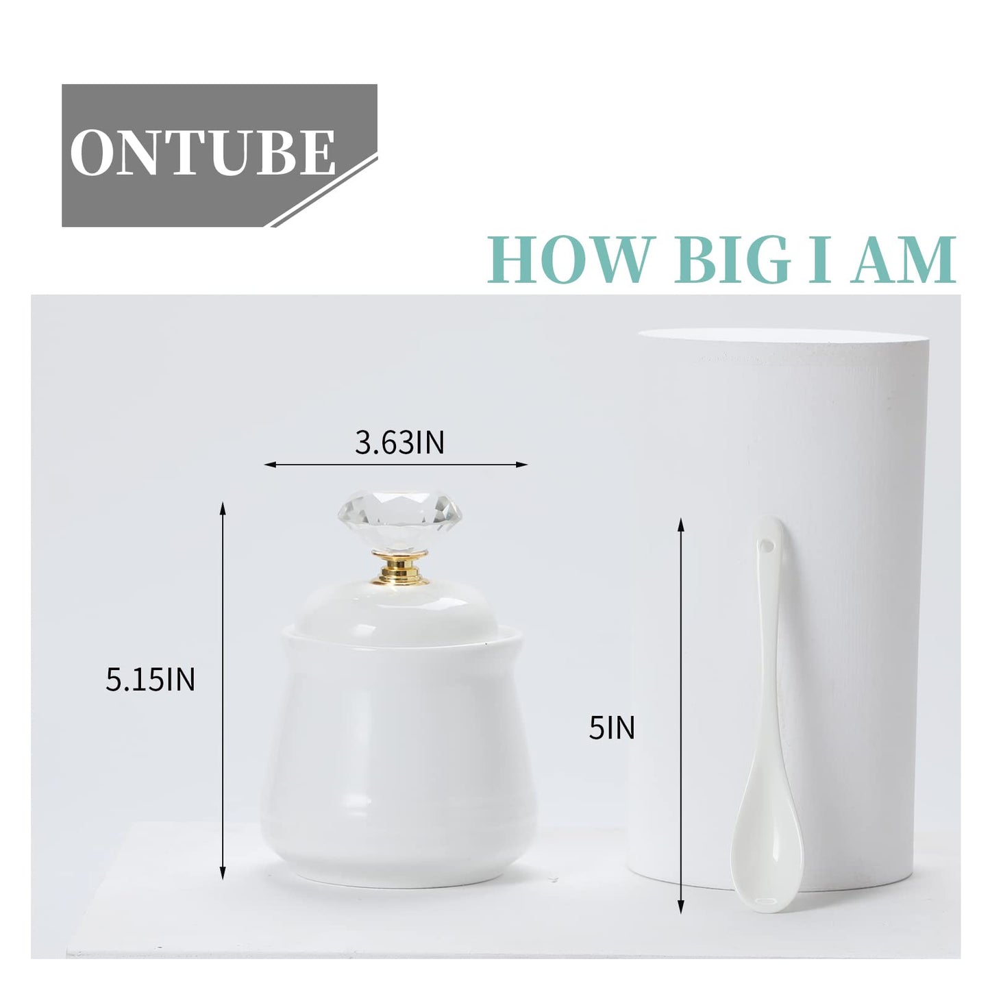 ONTUBE Ceramics Sugar Bowl with Crystal Lid and Spoon 12oz, Gold