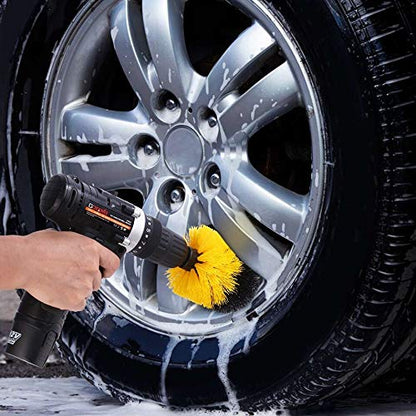 Drill Brushes Brush Attachment - 5 Pack Electric Drill Brush Kit - Great for Pool Tile, Bathroom Toilet, Ceramic Marble Car Automotive (Yellow 5 Pack)