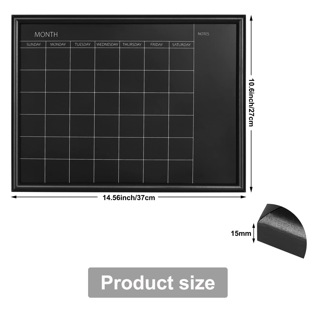TORASO Calendar Chalkboard,Small Magnetic Surface Black Wood Frame Chalk Board for Planning,10.6 x 14.6 inches,School Timetable Memo, Hanging Board for Office, School and Home(YLHB-BK-2737)
