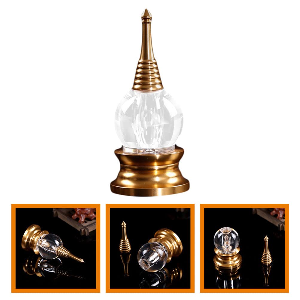 Angoily Alloy Crystal Tower Ornament Buddhist Stupa Statue Zen Meditation Decor for Home Office Shelf Display