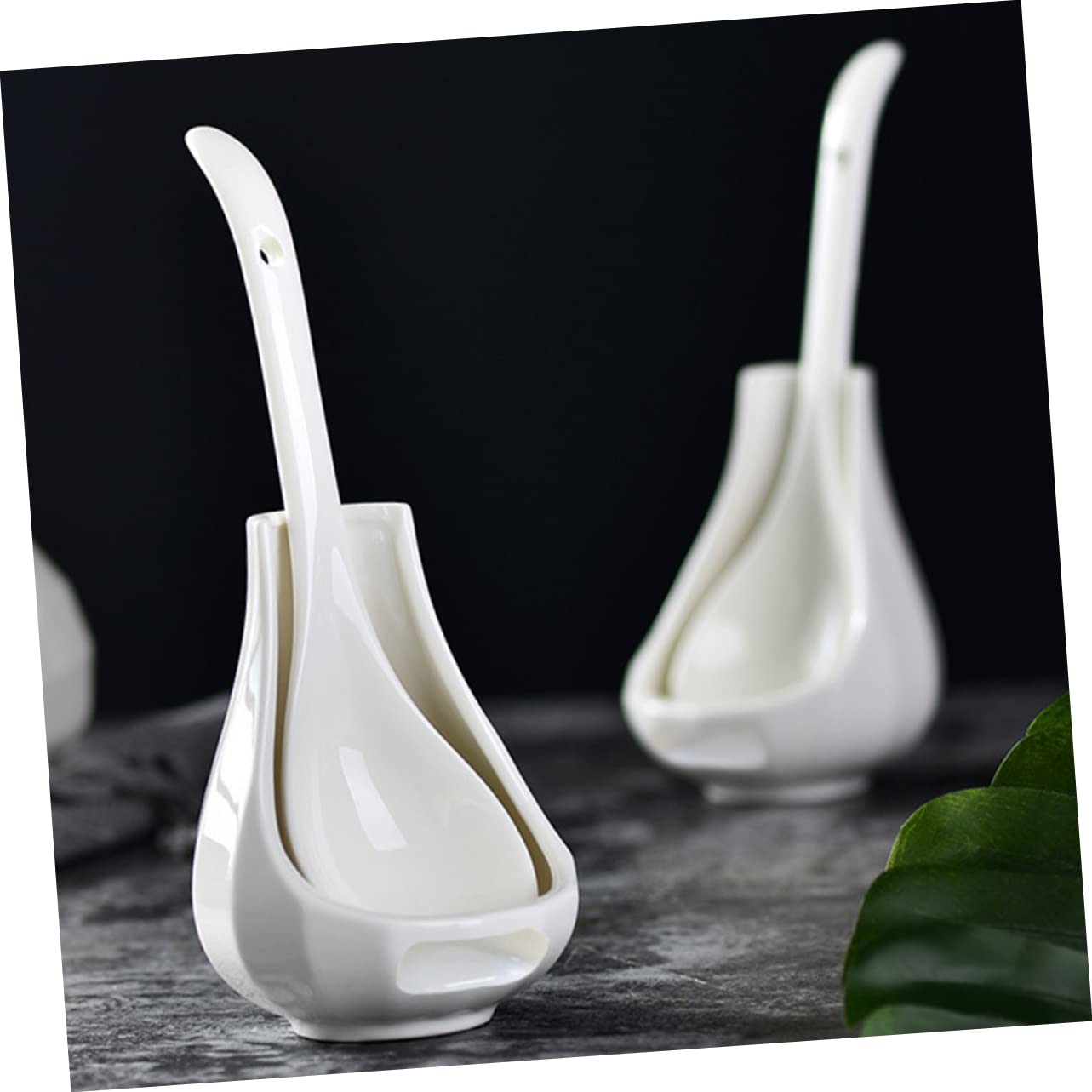 COLLBATH Ceramic Soup Spoon Rest Large Rice Spoon and Porridge with Utensil Holder 8.85 in Porcelain Ladle for Serving Soups Kitchen Dining Restaurants