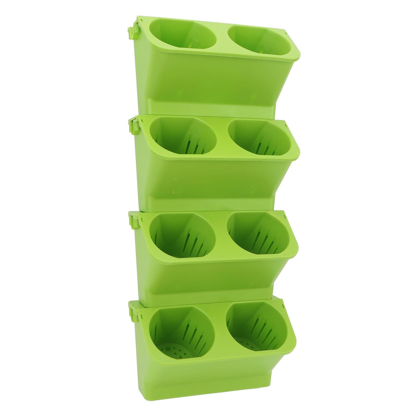 Fabater Self Watering Wall Planter, 4 Pack Stackable Vertical Hanging with Wall Mount Kit, Indoor Outdoor Flower Pots for Garden Home Balcony Decor (Green)