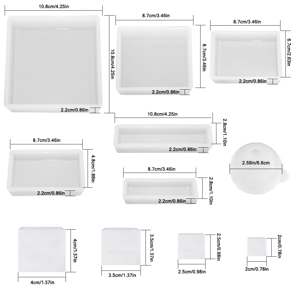 11 Pcs Resin Molds, FineGood Square Silicone Molds for Epoxy Resin Ball Epoxy Resin Molds DIY Cube Box Resin Casting Molds for Jewelry Soap Dried Flower Specimen