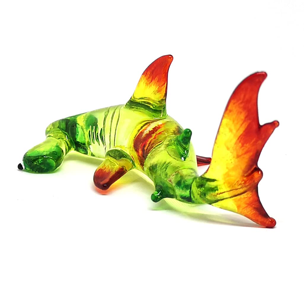 ZOOCRAFT Hammerhead Shark Figurine Blown Glass Green Sealife Collectible Miniature Aquarium Decor