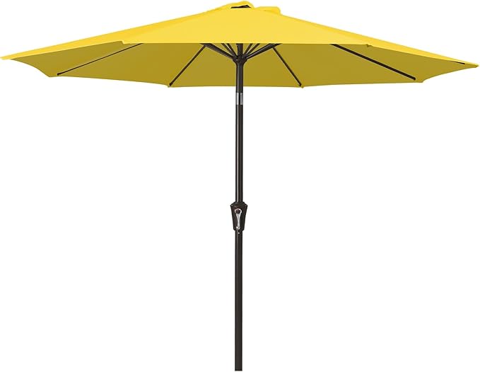 MEWAY 9ft Patio Umbrella Outdoor Table Umbrellas with Push Button Tilt and Crank, Market Umbrella 8 Sturdy Ribs for Deck, Garden, Pool and Backyard, Yellow