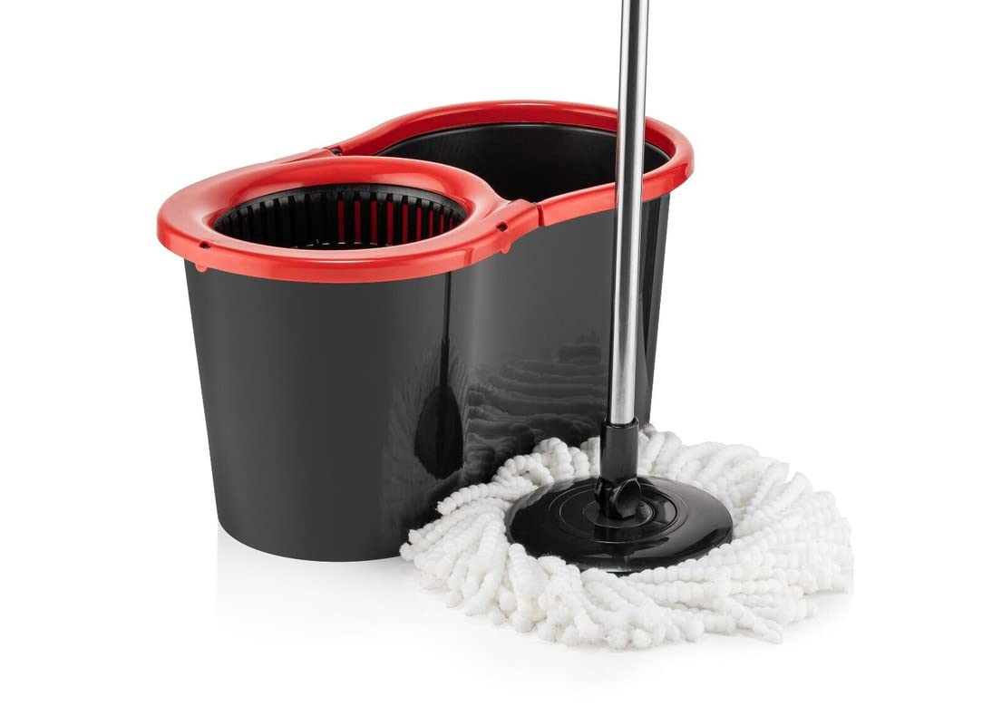 Requisite Needs Smart Spin Mop and Bucket Set – Black edition – Anti-splashing Strong And Sturdy Material – Easy Floor Moping System – 1x Bucket + 3 Replacement Mop Heads – 13 Liter (Mop + Bucket)