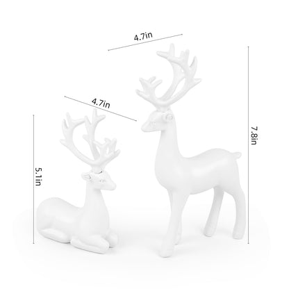 Bonlting 2 Pcs Christmas Resin Deer Statue Reindeer Figurines Elk Statues Deer Decorations for Living Room,Bedroom Office, Shelf, Cabinets (White)