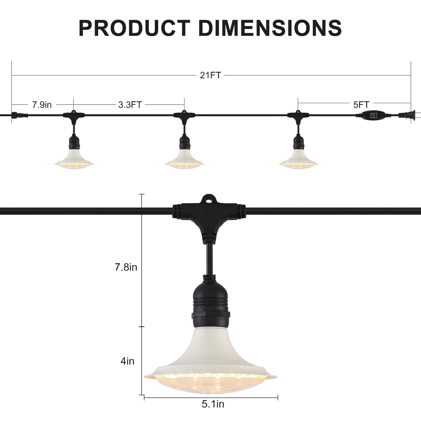 PuxiGrow Outdoor LED Grow Lights, Waterproof String Grow Light, Full Spectrum Plant Growing Lights with 22Ft Cord, 6 Lights for Outdoor, Greenhouse Planting, Rainproof and Windproof