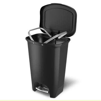 Glad Premium 20 Gallon Trash Can - Plastic Kitchen Waste Bin with Odor Protection of Lid, Stainless Steel Step On Foot Pedal and Garbage Bag Rings, Black