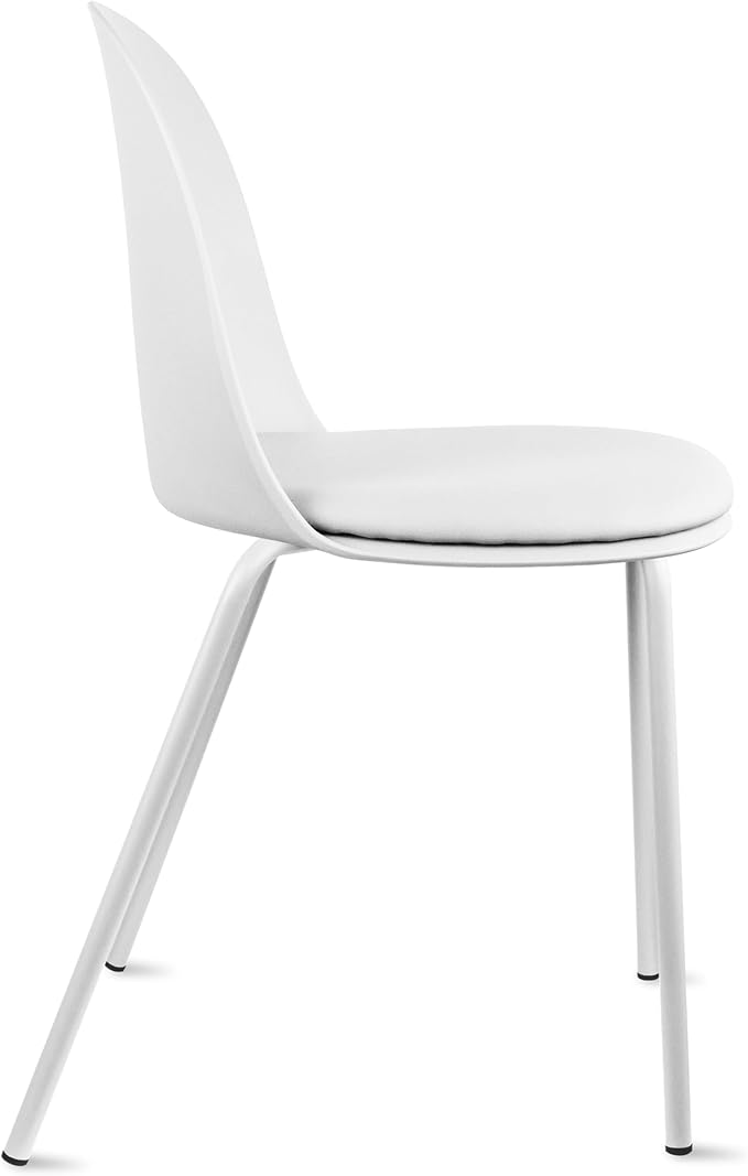 2xhome Modern Stackable Armless Dining Chair | Plastic Shell Seat with Metal Legs | Indoor or Outdoor Use | Home Kitchen Patio (2, White, Padded Seat)