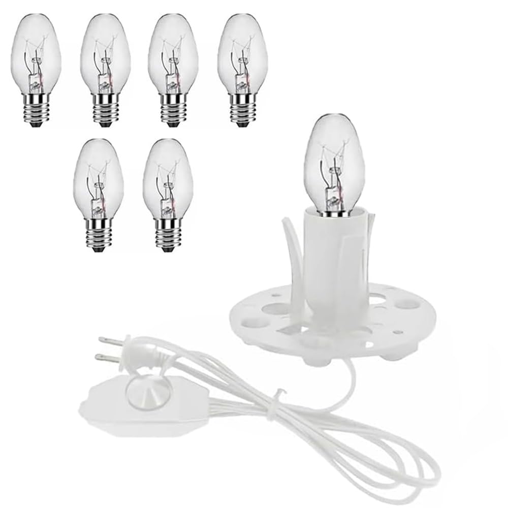 KODBPJ Himalayan Salt Lamp Cord, with Dimmer Switch,Christmas Bulb,Salt Lamp Cord with Dimmer Control and Base Assembly,6 Feet,E12 Base for Himalayan Salt Lampsand with 6 Free 7-15W Bulbs (White)