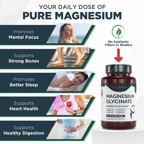 Best Immune, Magnesium Glycinate 1000mg per Serving - High Strength Magnesium Supplement for Absorption Bioavailability - Ideal for Energy Wellness, 120 Vegan Capsules