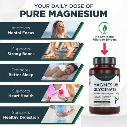 Best Immune, Magnesium Glycinate 1000mg per Serving - High Strength Magnesium Supplement for Absorption Bioavailability - Ideal for Energy Wellness, 120 Vegan Capsules