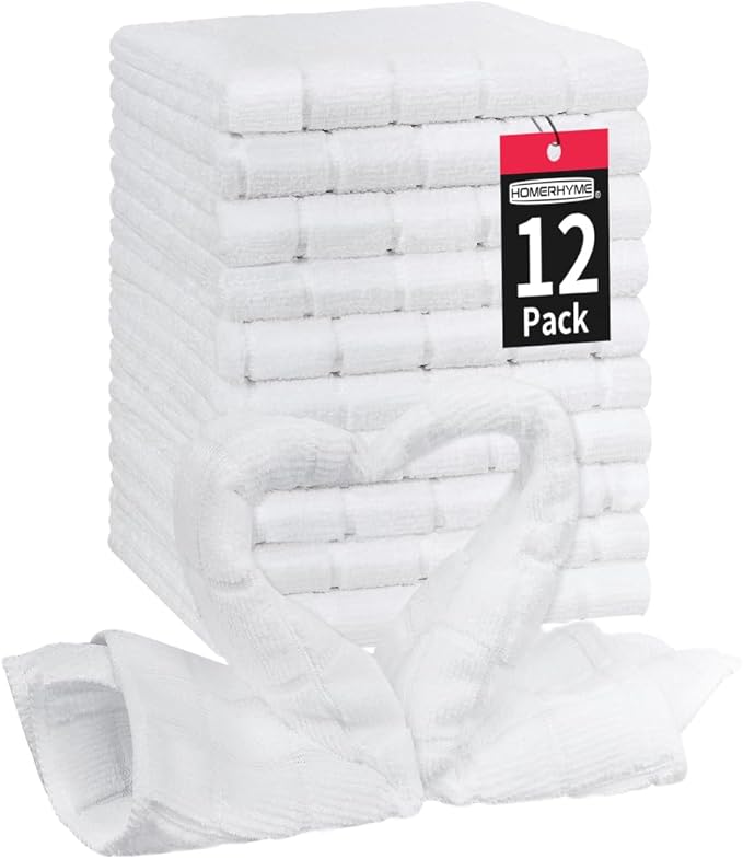 HOMERHYME Microfiber Washcloths Face Towel, 12 Pack White Towels Fingertip
