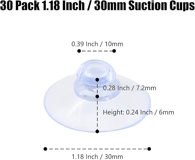 30 Pack Clear PVC Plastic Suction Cups, Anti-Collision, Transparent, Without