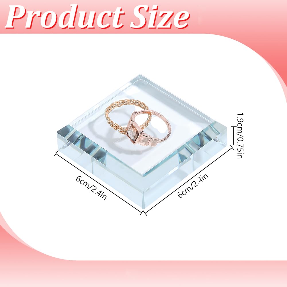DELORIGIN 2.3*2.3*0.7 Inch Clear Crystal Display Base Square K5 Glass Display Stand High-Transparency Glass Block Pedestal for Collectible Crystal Ball Jewelry Showcase Home Decor Photography Prop