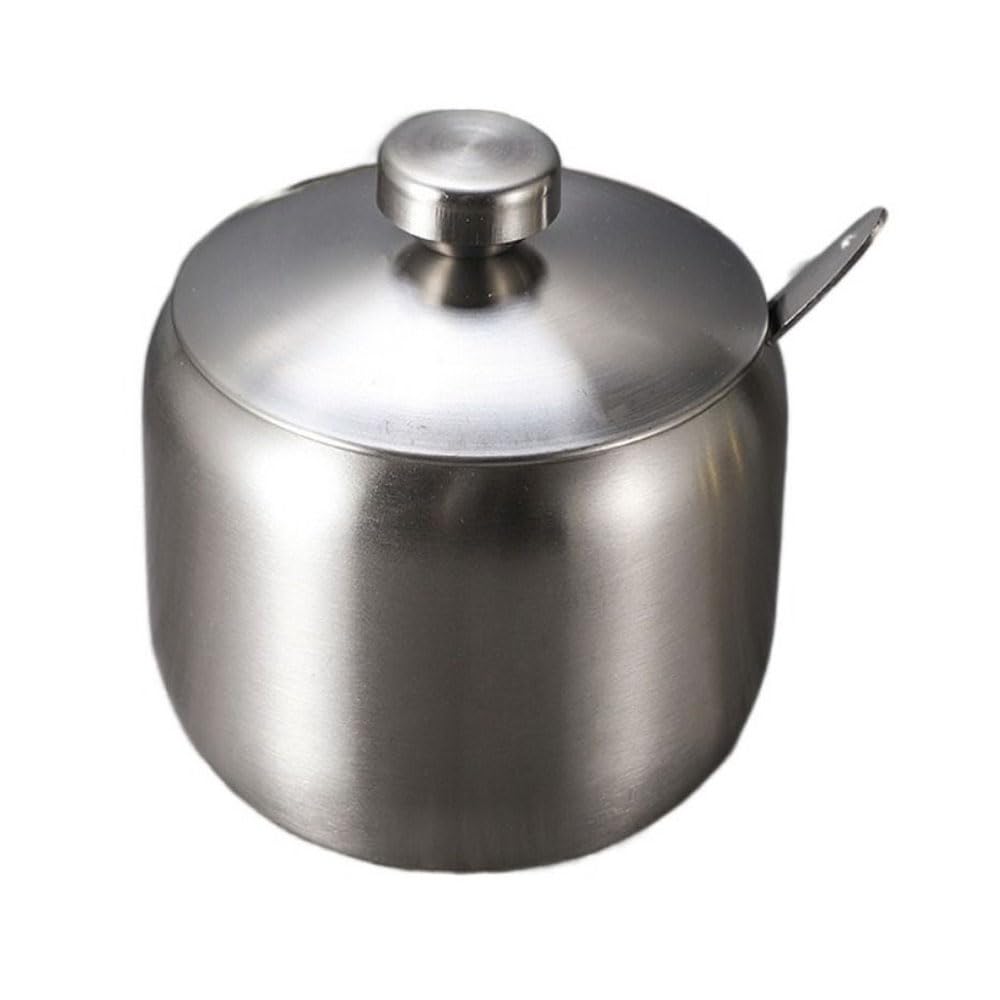 zaoalife Sugar Bowls 430ml Stainless Steel Sugar Bowl with Lid and Spoon Salt Pepper Spices Bowl Spice Jar Seasoning Pot Condiment Container for Home Kitchen