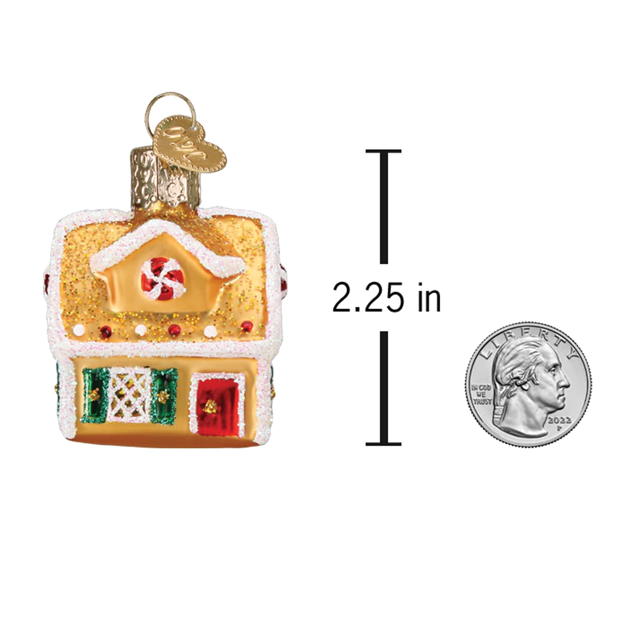 Old World Christmas Gumdrops Mini Gingerbread House Glass Blown Ornament for Christmas Tree, Handcrafted Holiday Decoration, Gingerbread Collection