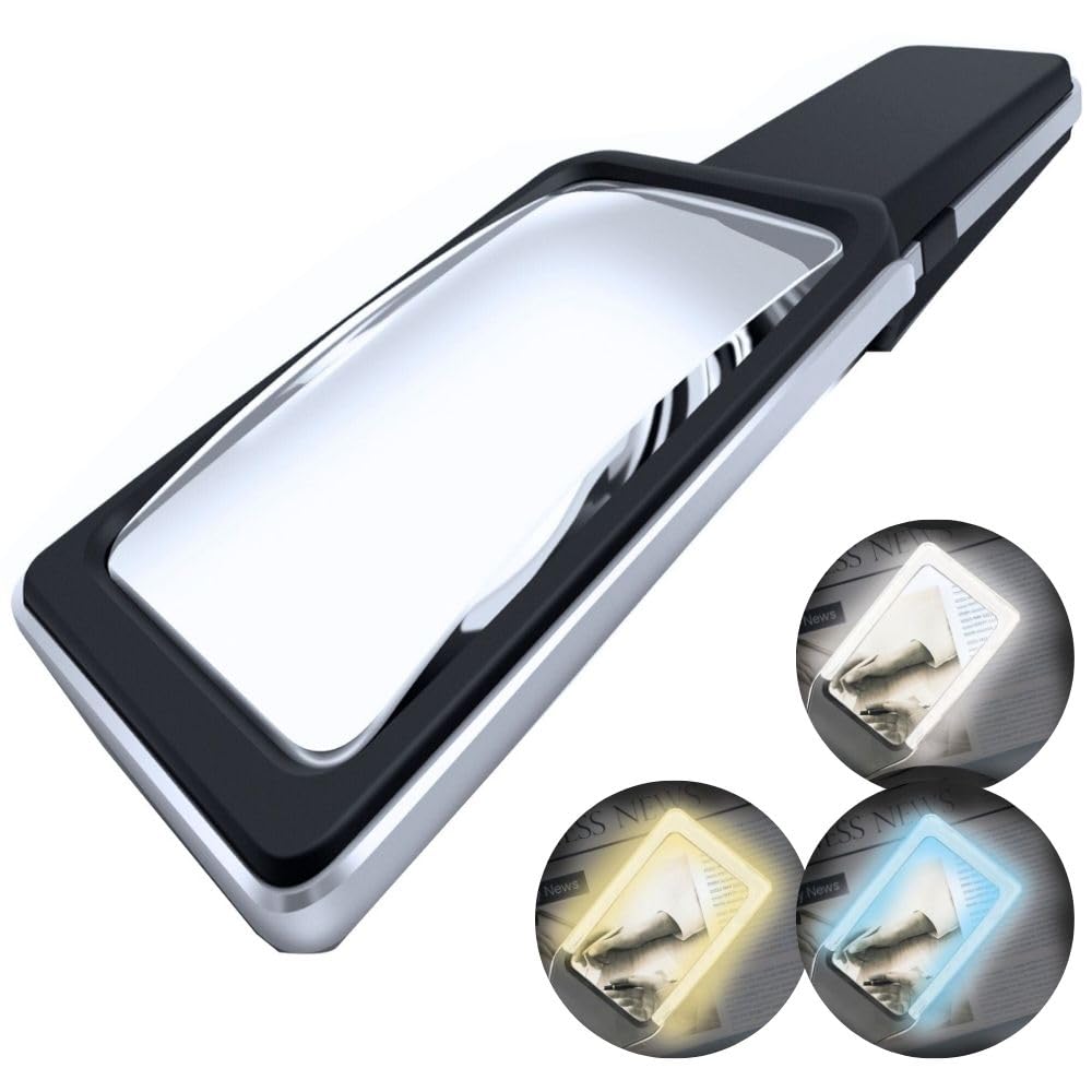 MAGNIPROS Patented 3X Large Magnifying Glass with Light | 3 Color Light Modes | Anti-Glare Lens & Stepless Dimmable LEDs | Perfect for Reading Fine Print & Inspection - Ideal for Seniors & Low Vision