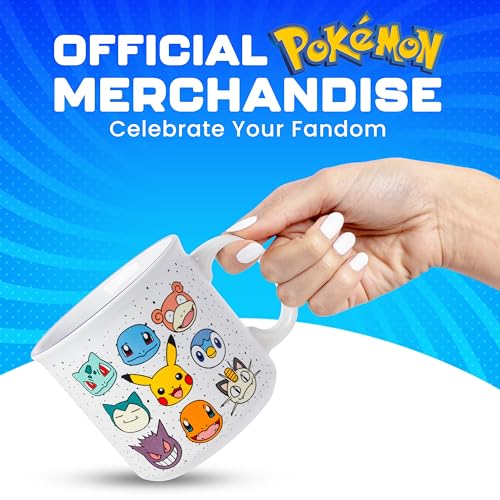Silver Buffalo Pokemon Bulbasaur, Squirtle, Slowpoke, Snorlax, Pikachu, Piplup, Haunter, Charmander, and Meowth Camper Mug, 20 Ounces