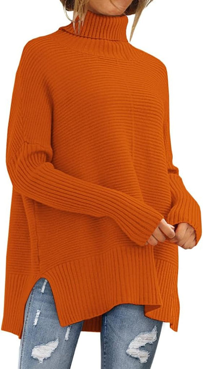 LILLUSORY Women's Oversized Turtleneck Sweaters Fall Batwing Sleeve Ribbed Tunic Sweater