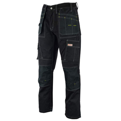 WrightFits Men Pro Builder Work Trousers Black - Heavy Duty Safety Combat Cargo Pants - Knee Pad Pockets - Triple Stitched - Durable Workwear (32W X 31L, Black)
