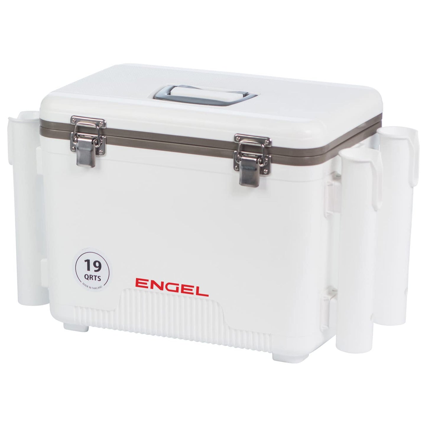 Engel UC19 19qt Leak-Proof, Air Tight, Fishing Drybox Cooler with Built-in Fishing Rod Holders, Also Makes the Perfect Small Hard Shell Lunchbox for Men and Women in White