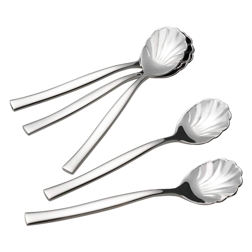 Xowine 12 Pieces Stainless Steel Shell Shape Sugar Spoon, Vintage Shell Shape Stir Spoons