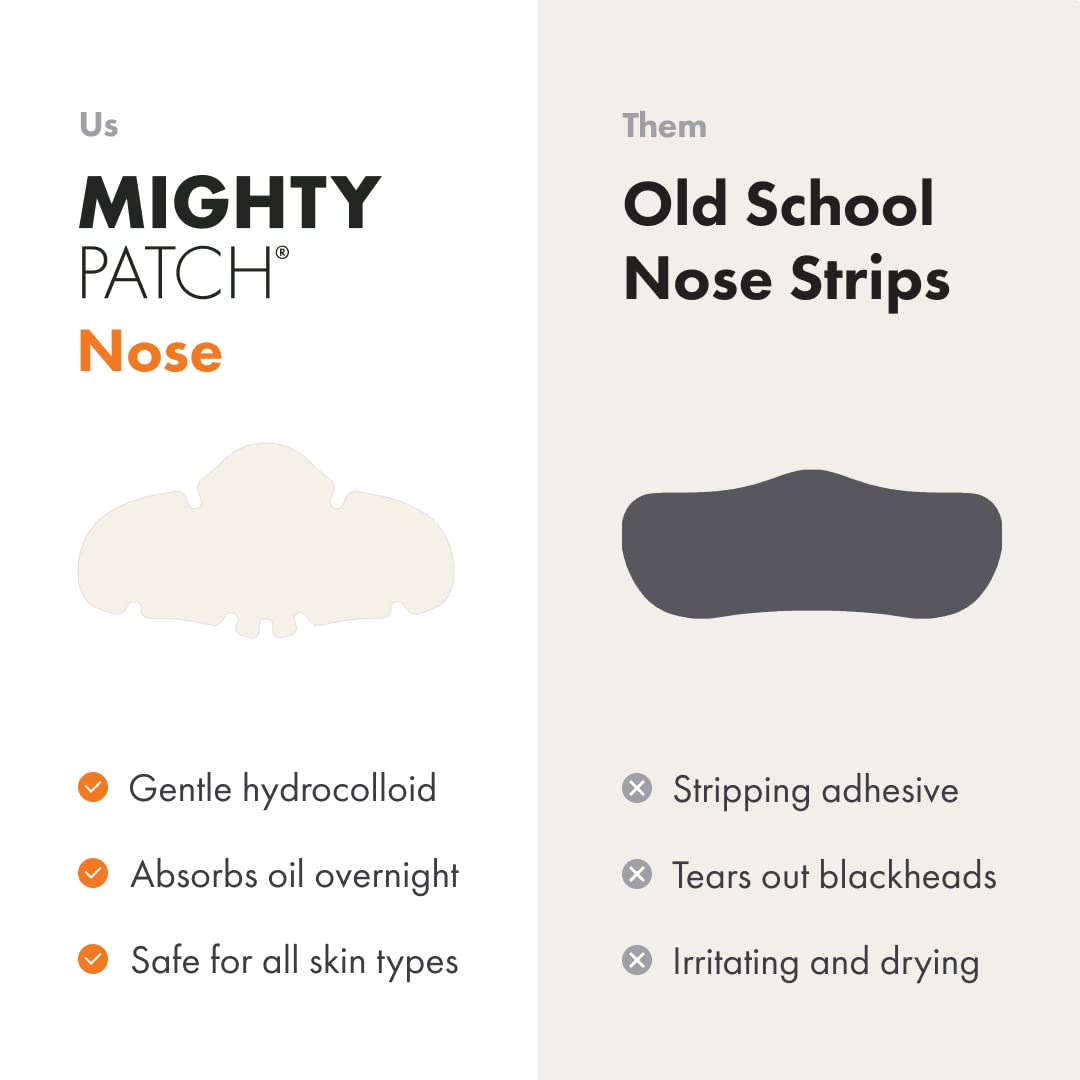 Mighty Patch Nose Pimple Patches from Hero Cosmetics, Large Hydrocolloid Pore Strips, Dermatologist Approved, Overnight, Pimple Stickers to Absorb Acne Nose Gunk, 10 Count