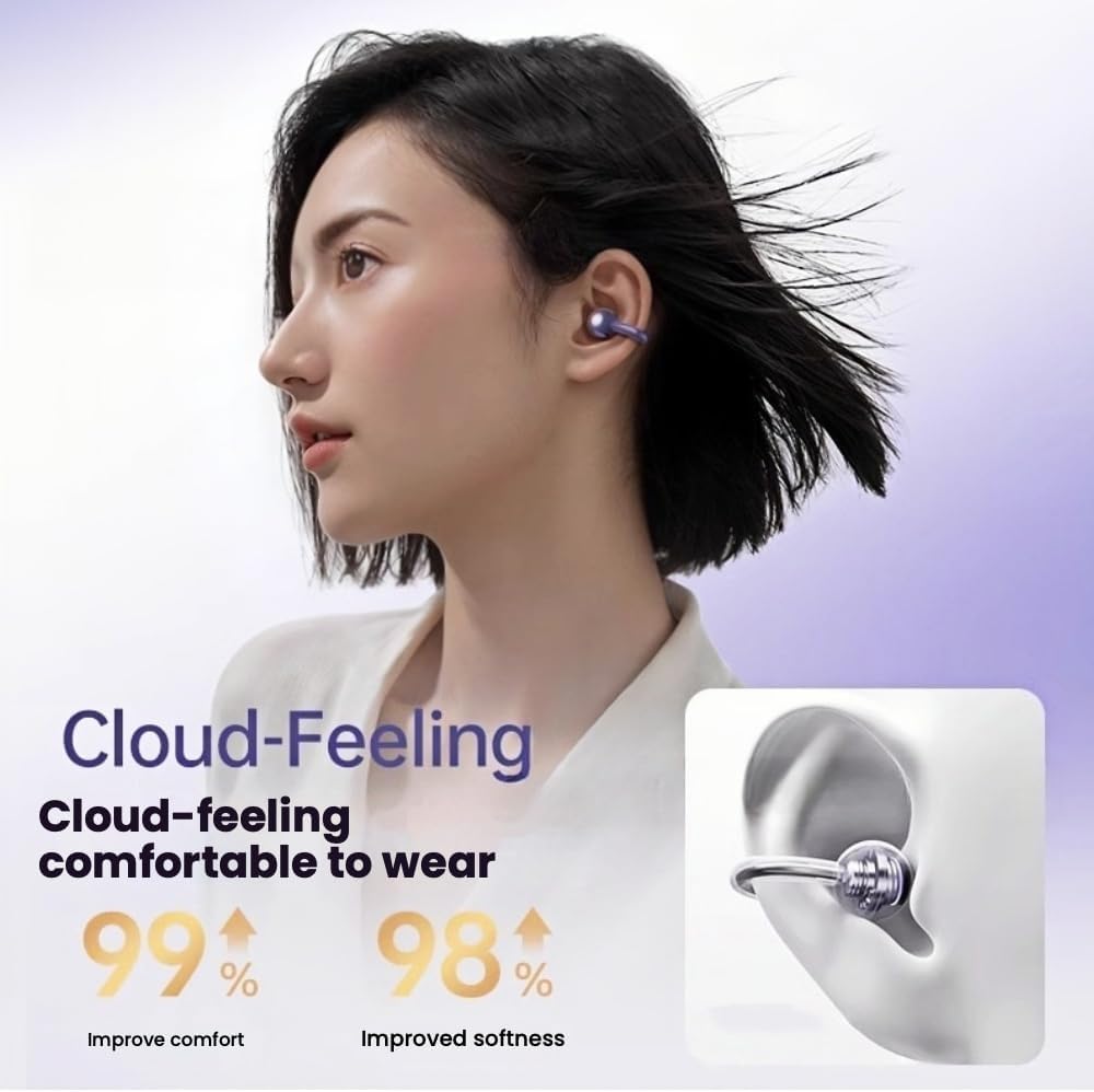 EXECCZO Ear Clip Earbuds Mini Open Ear Headphones Wireless Bluetooth Earphones for Sport Workout Driving Walking Running Compatible with iPhone Android (Purple)
