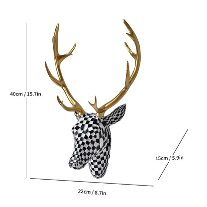 GIGICICI Mosaic Deer Head Wall Decor 15.7x8.7 Inch, Artistic Faux Resin Animal Head Wall Sculpture Hanging for Living Room Bedroom Kitchen Office, Black-White Gift